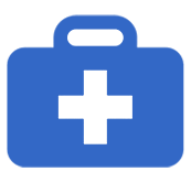 The image displays a digital icon featuring a stylized blue cross within a square, signifying medical or healthcare services.